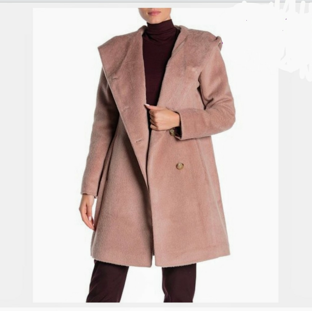 COLE HAAN Wool Alpaca Blush Pink Asymmetric Hooded Coat 10 NWT SRP $580 - Picture 7 of 15